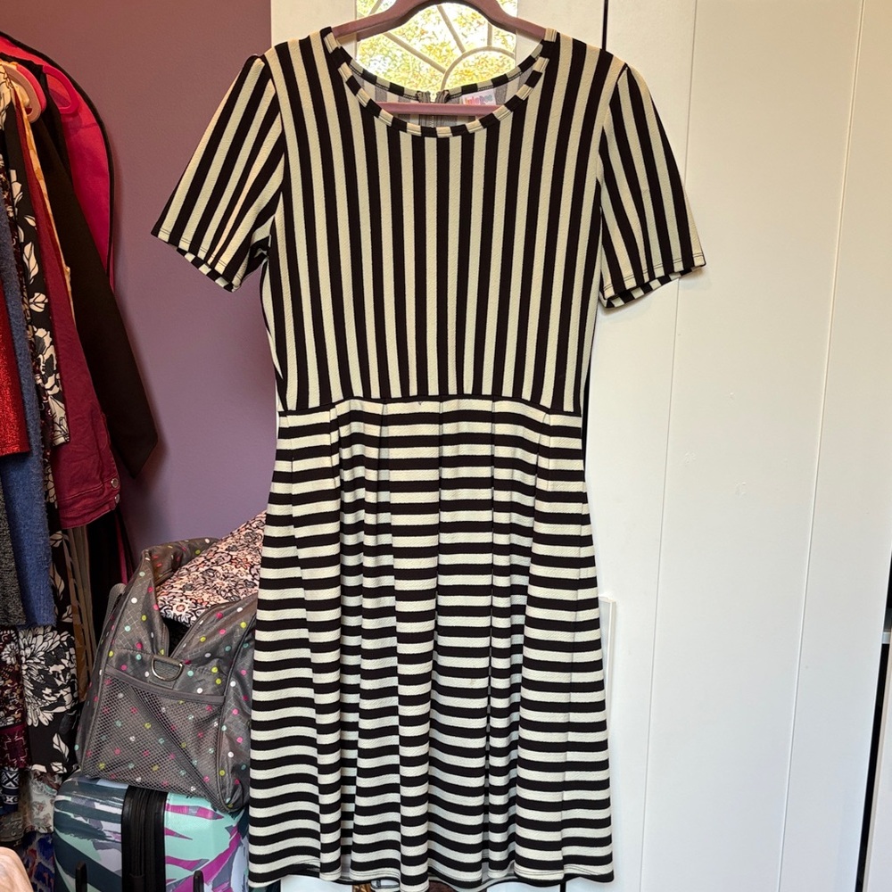 LuLaRoe Black and White Striped Dress
